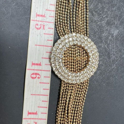 Vintage Rhinestone Tassel Necklace MCM Gold Tone Bling