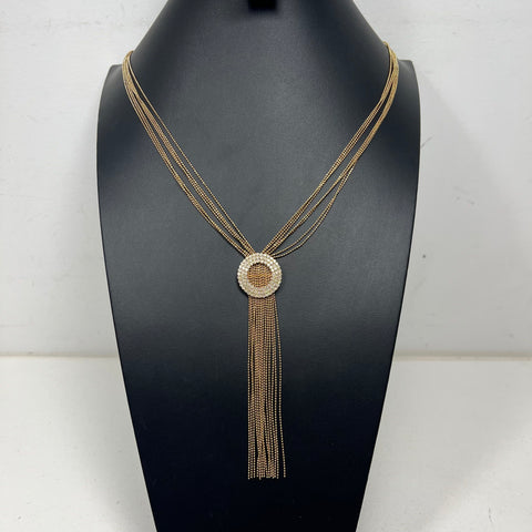 Vintage Rhinestone Tassel Necklace MCM Gold Tone Bling
