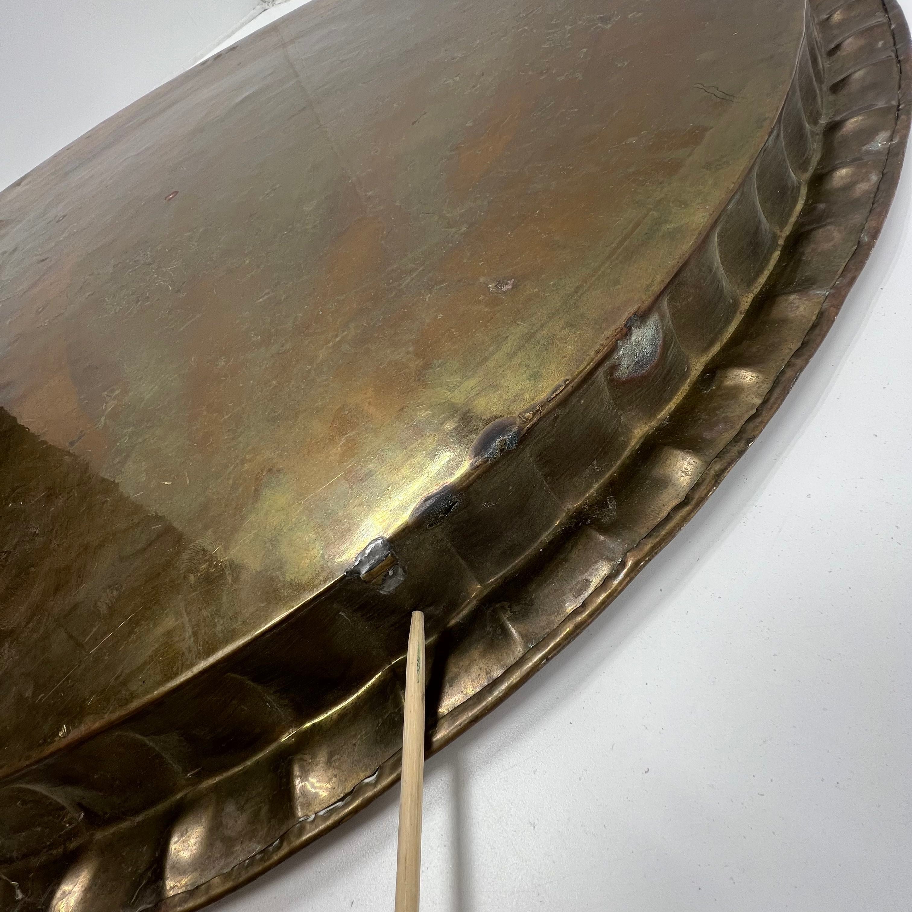 Vintage Large Brass Moroccan Indian Style Tray Table Top Embossed Floral 35.5"