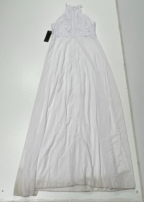 Lot of 2 La Scala White Halter Gown Jeweled Lace Bodice Prom Formal Dress