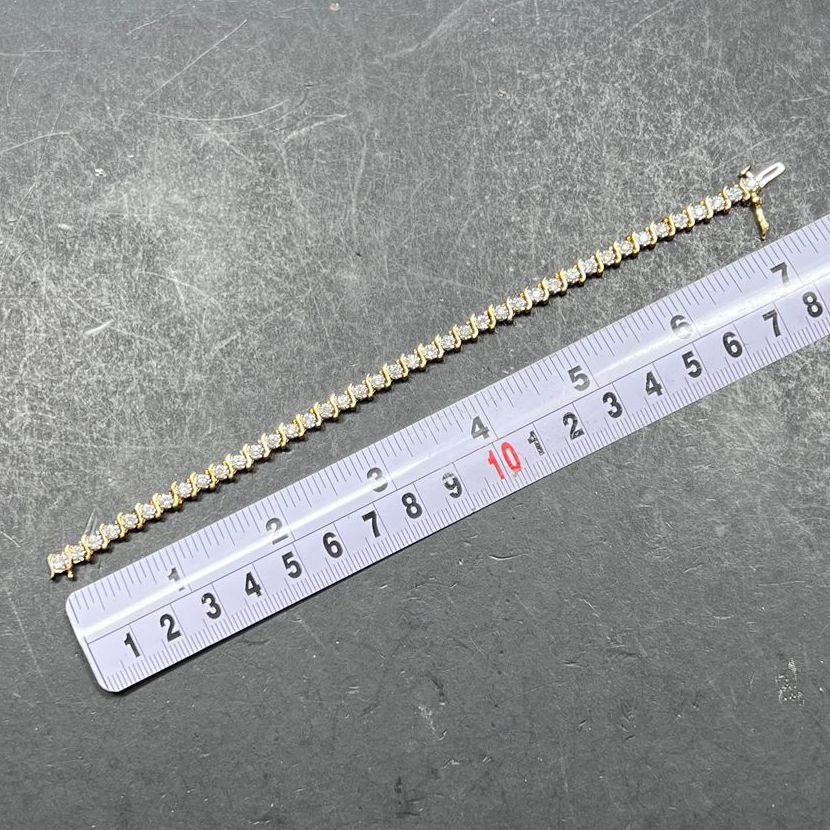 14K Yellow Gold Diamond and Sapphire Tennis Bracelet 10.16g
