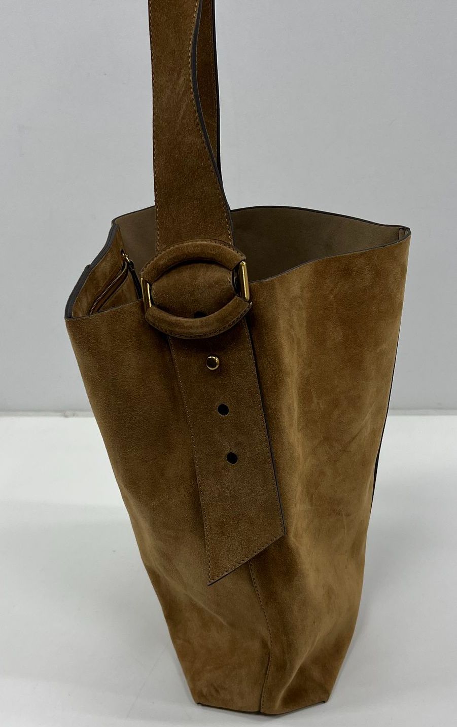 Women's Genuine Leather Brown Buckle Bucket Bag & Blue Shoulder Tot Purse Lot