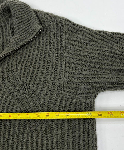 Pilcro Anthropologie Anais Olive Green Chunky Ribbed Knit Zip Cardigan Women's