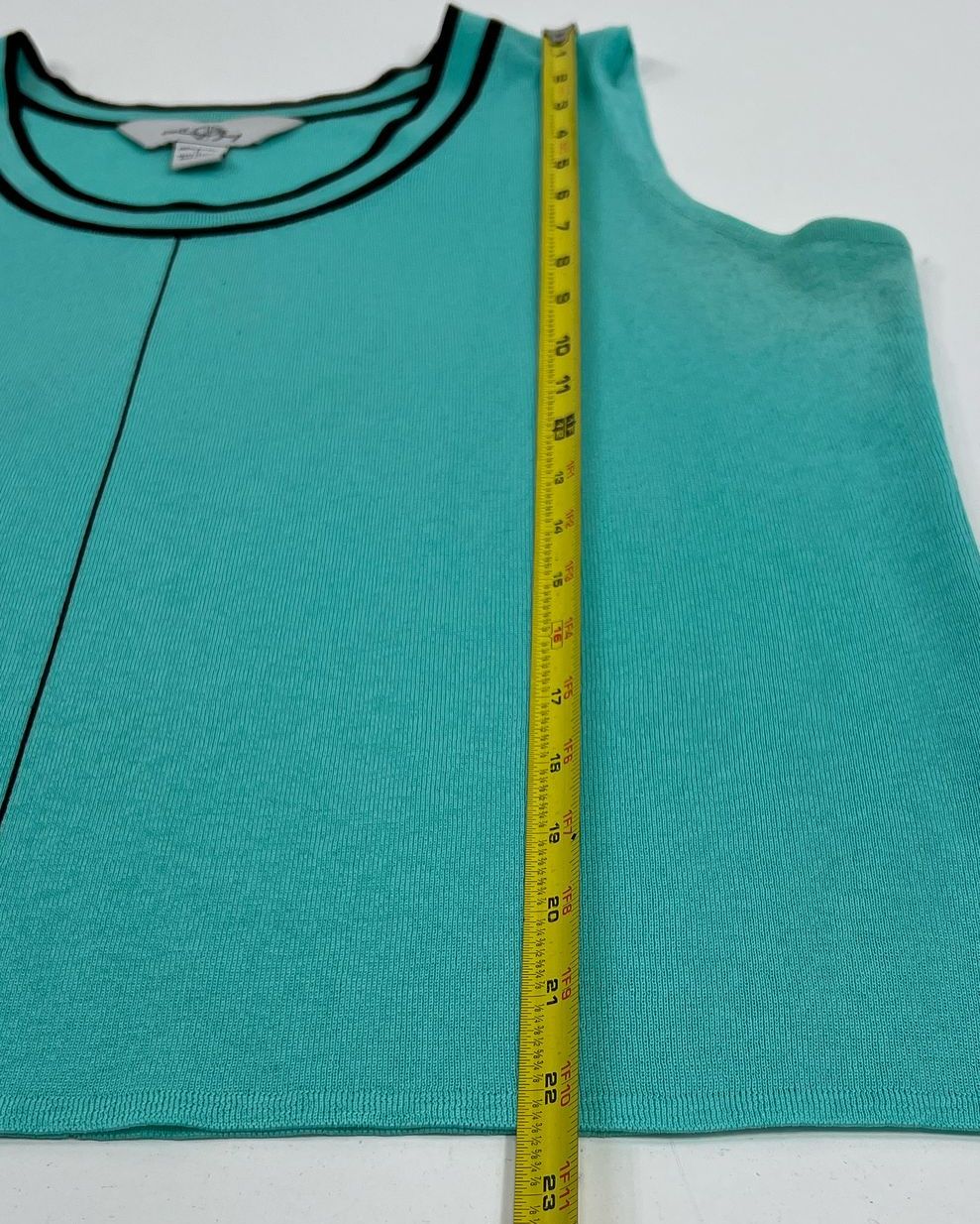 Women's Ming Wang Teal Knit Black Accent Tank Top 100% Acrylic - Size Large