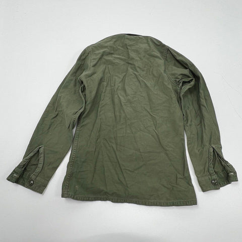 Vintage 60s US Army OG-107 Olive Green Cotton Sateen Fatigue Shirt Men's Small