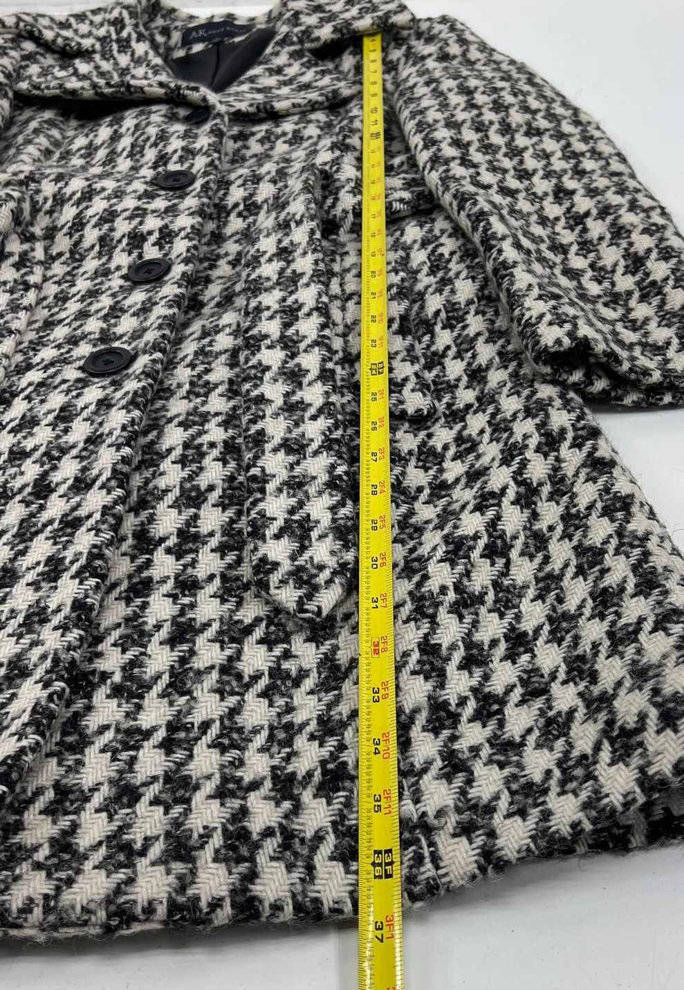 Vintage Anne Klein Houndstooth Wool Blend Peacoat Coat Womens S/P