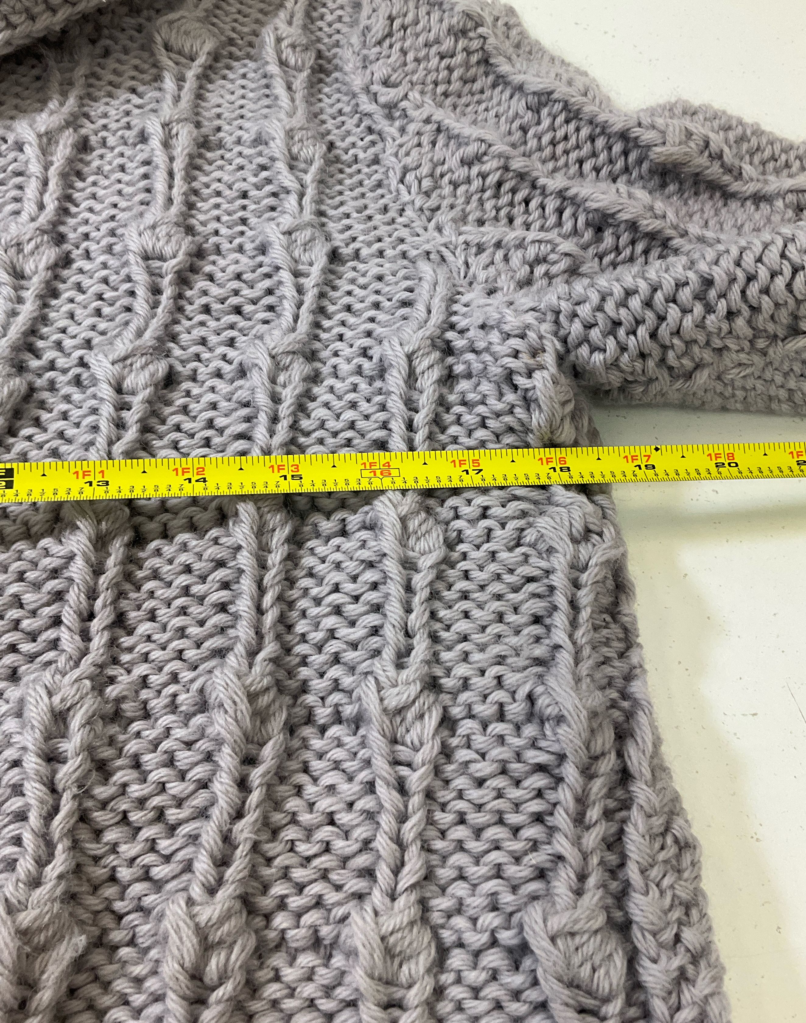 Vintage Hand Knit Women's Gray Cardigan Sweater Coat Braided Ball Knit Size M/L