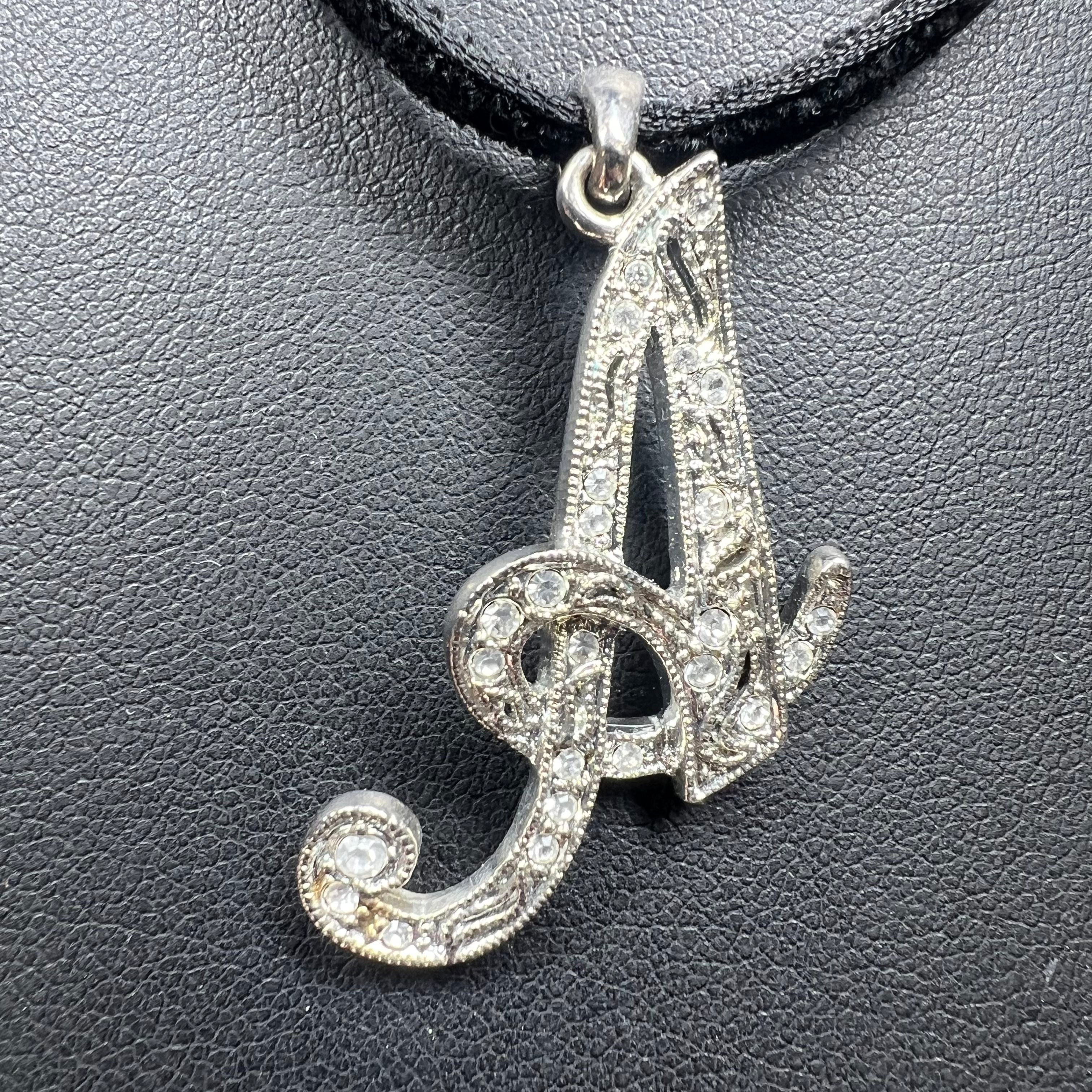 Vintage Monet Black Suede Choker Necklace Initial Letter Cursive A Pendant