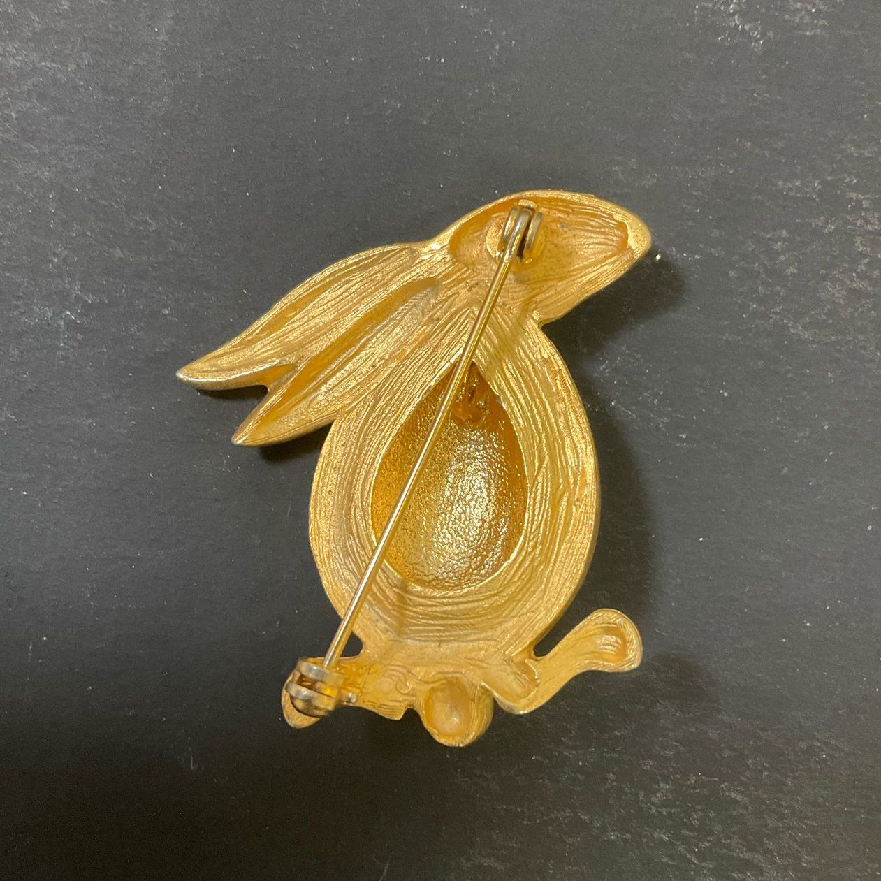 Vintage Bunny Rabbit Brooch Jelly Belly Gold Tone Shiny & Brushed Finish