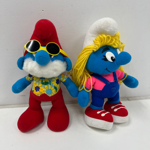 Vintage Smurfs Papa Smurf & Smurfette Plush Figure Toy Lot Wallace Berrie Style