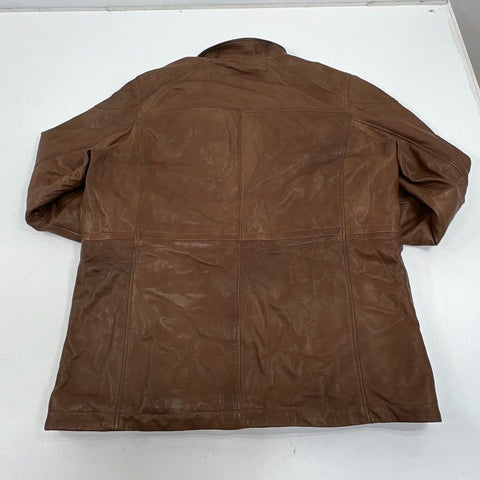 Wilsons Leather Brown Soft Leather Field Utility Full Zip Jacket Men's XL
