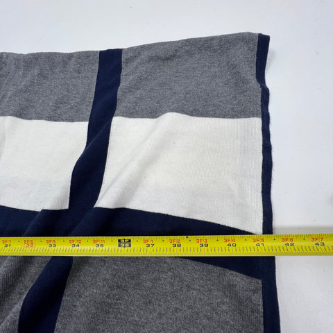 NWT Foxcroft Gray Blue Colorblock Windowpane Knit Wool Blend Shawl Poncho Women