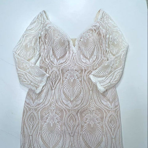 Unbranded White Ivory Floral Lace Long Sleeve Mermaid Gown Dress Women's S