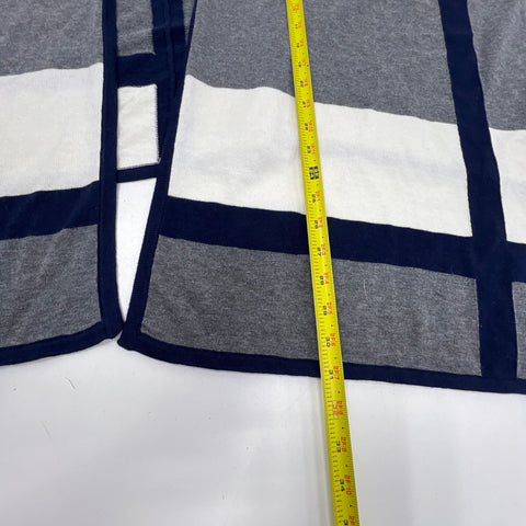 NWT Foxcroft Gray Blue Colorblock Windowpane Knit Wool Blend Shawl Poncho Women