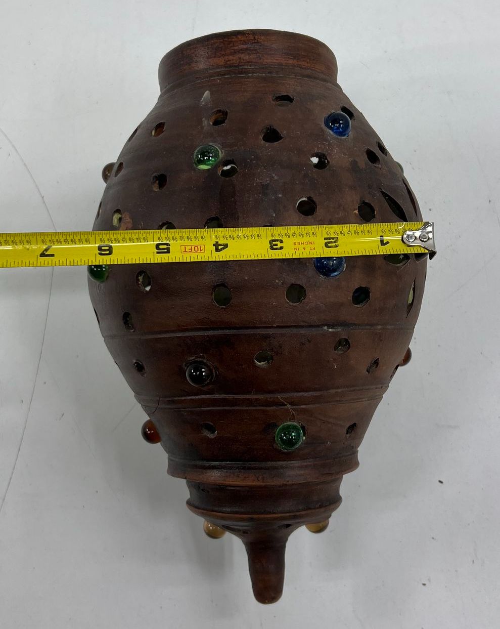 Vintage Moroccan Style Terracotta Candle Holder Luminary with Glass Marbles