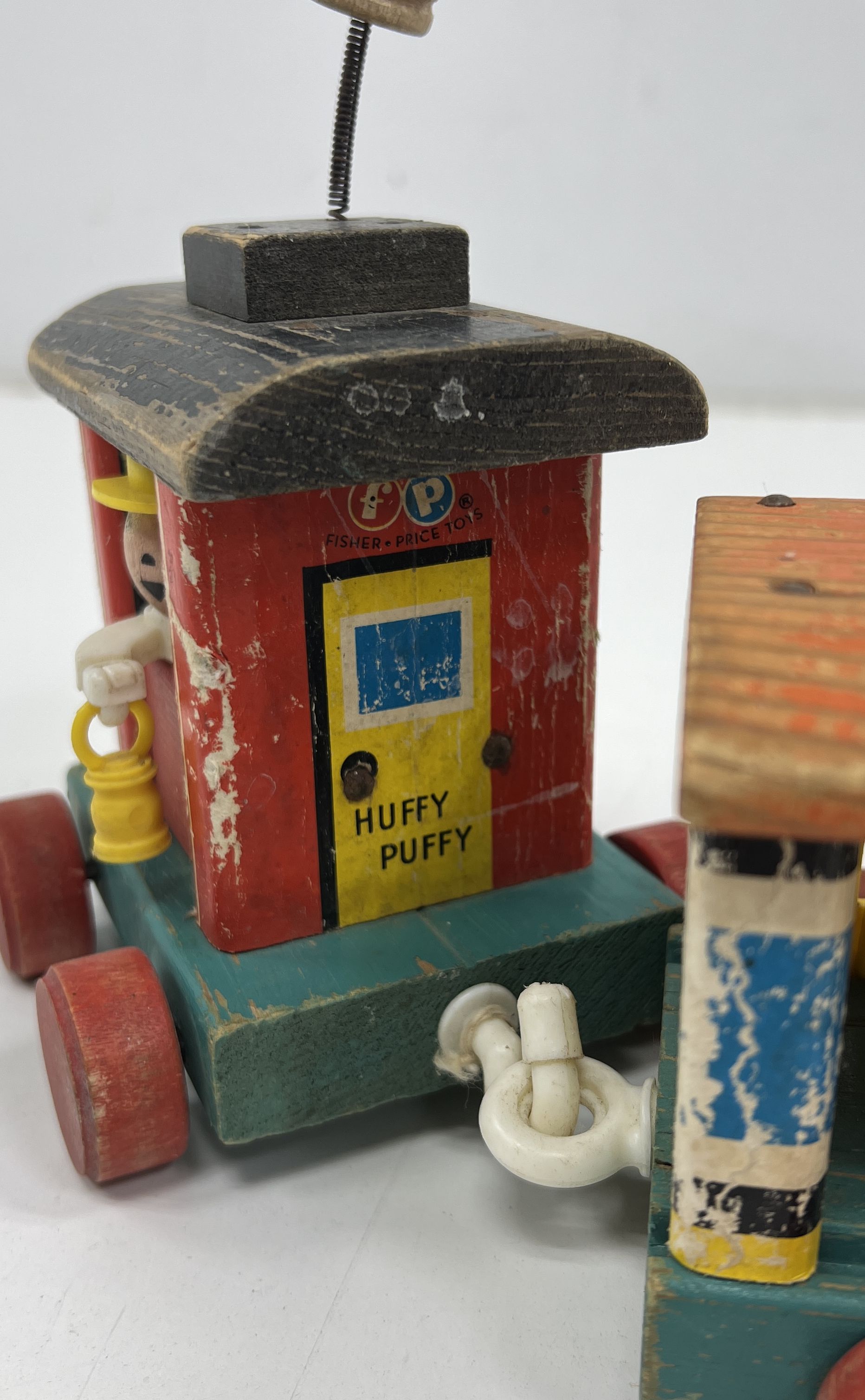 Vintage 1950s Fisher Price #999 Huffy Puffy Train Wood Pull Toy Litho