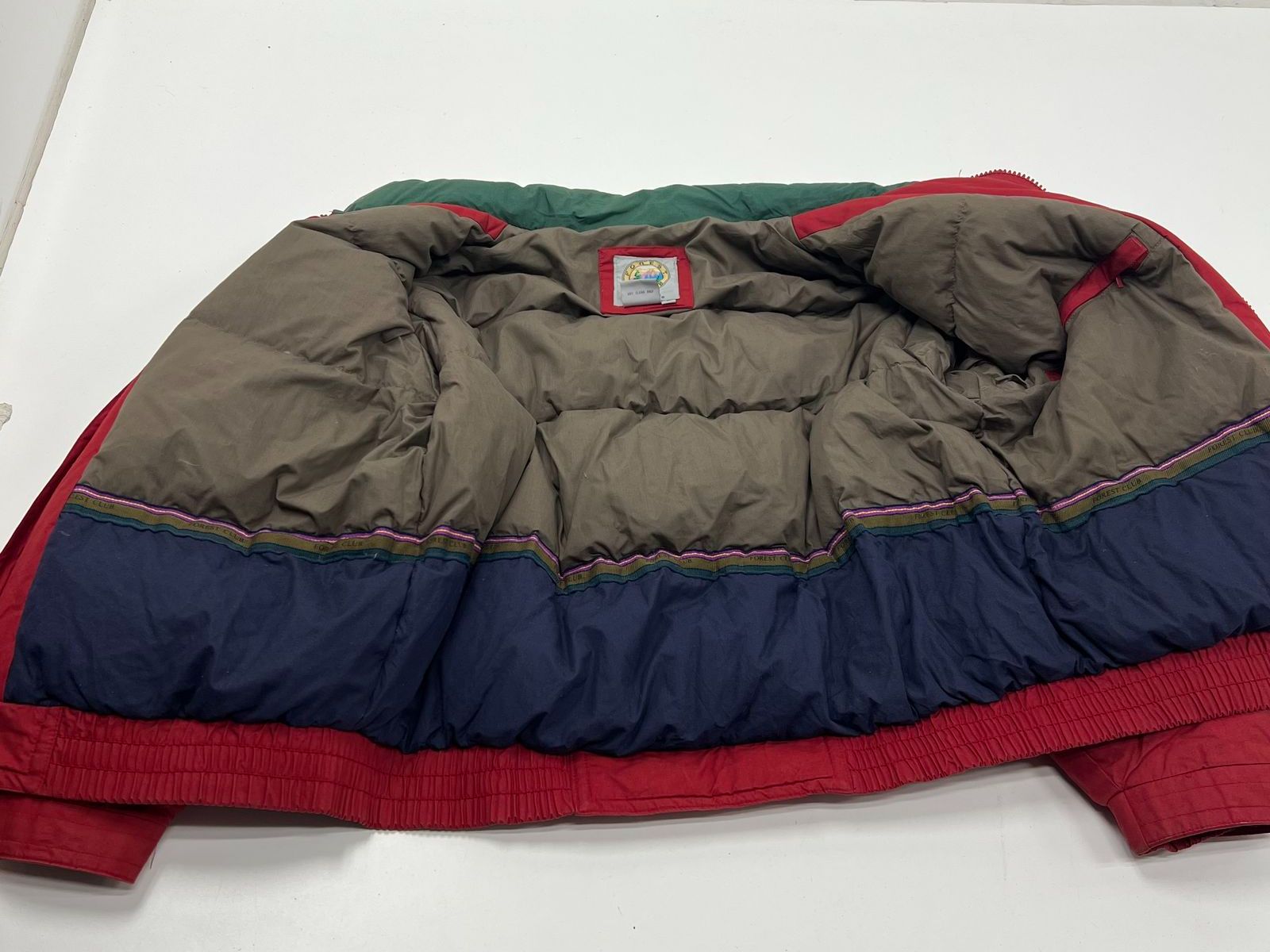 Vintage 90s Forest Club Red Down Feather Puffer Bomber Jacket Coat Men's L