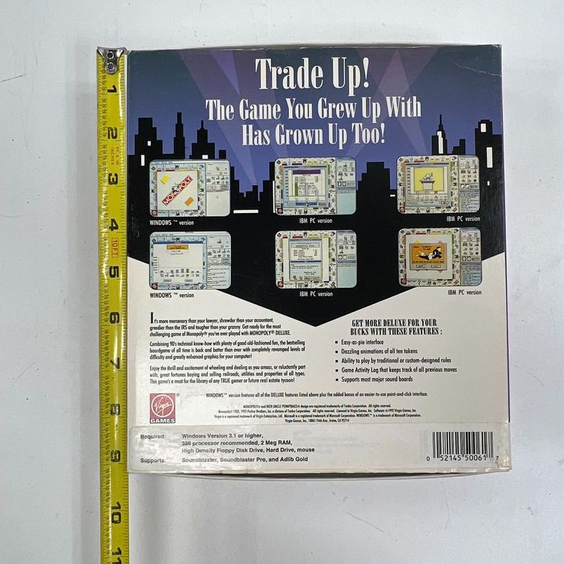 Vintage 1992 Monopoly Deluxe PC Big Box Game Windows 3.5 5.25 Floppy Disks