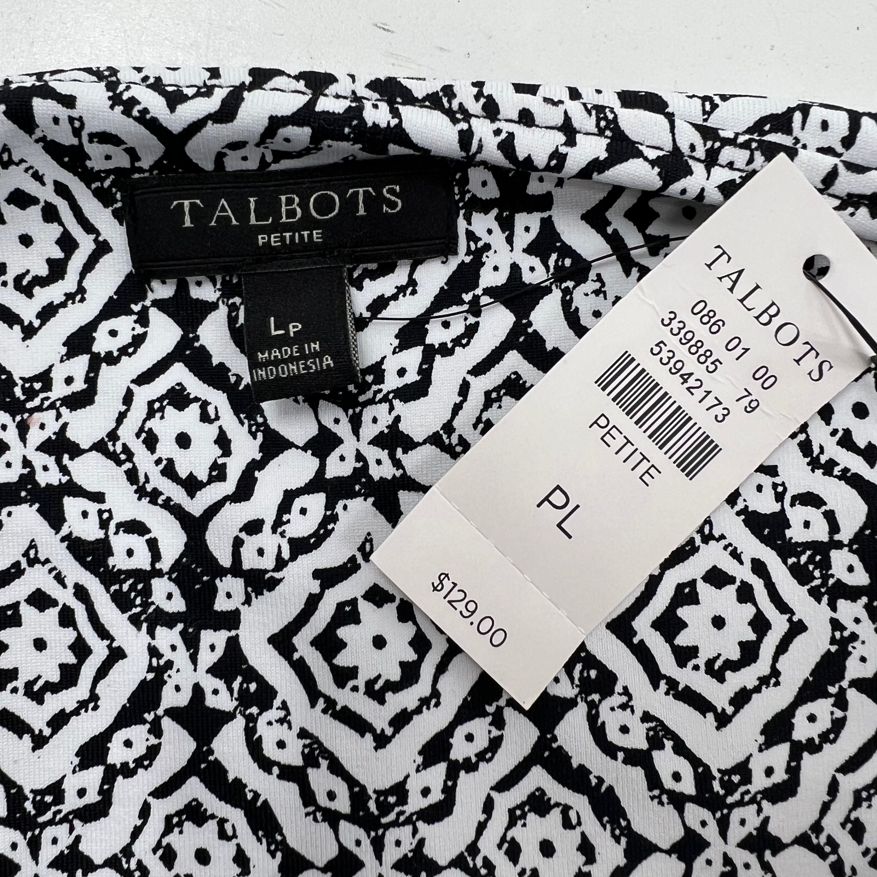 Talbots Geometric Medallion Knit Sheath Dress Black White Womens PL NWT