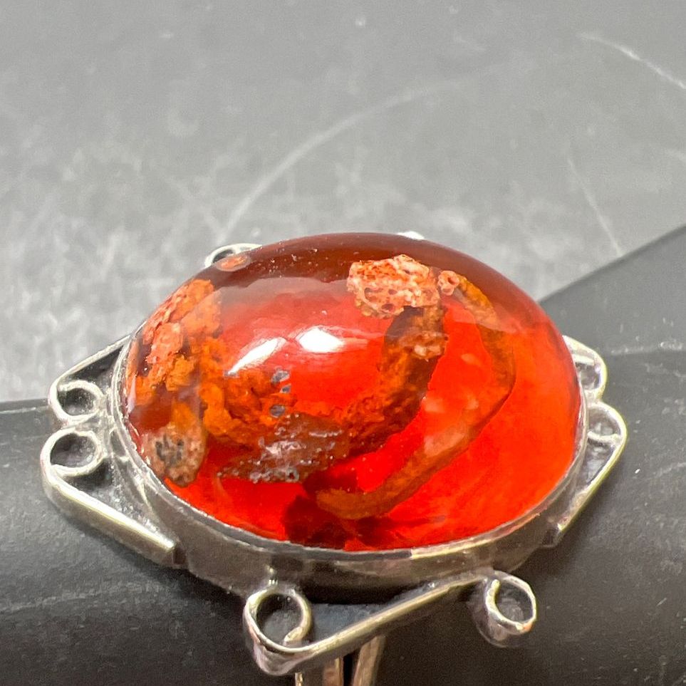 925 Sterling Silver Oval Orange Stone Ring Size 8.5