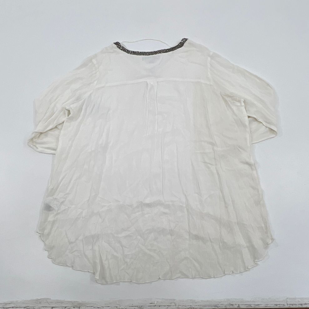 NWT Women's Ruff Hewn GREY White Beaded Long Sleeve Tunic Blouse - Size 3XL