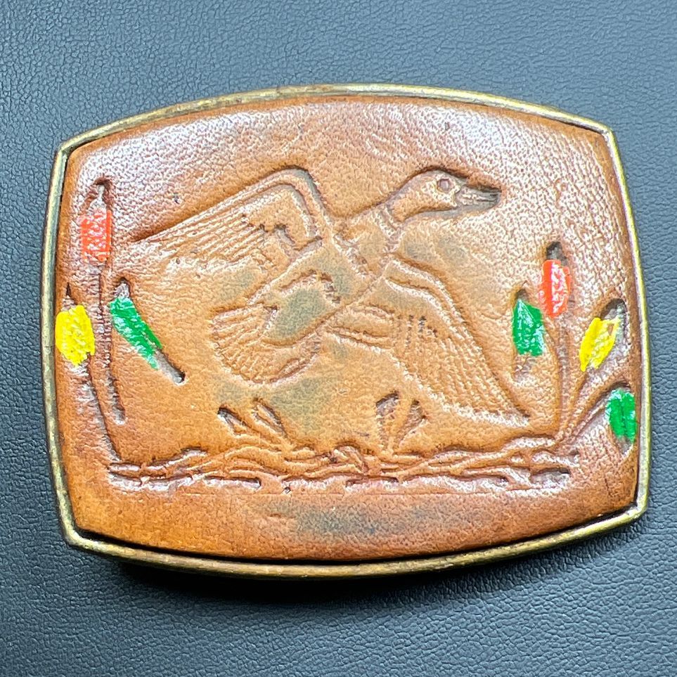 Brown Leather Duck CatTails Belt Buckle