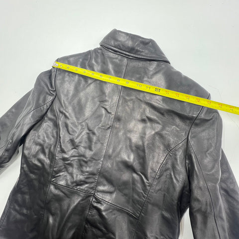 Anne Klein Black Leather Faux Fur Lined Full Zip Jacket Coat Women's L