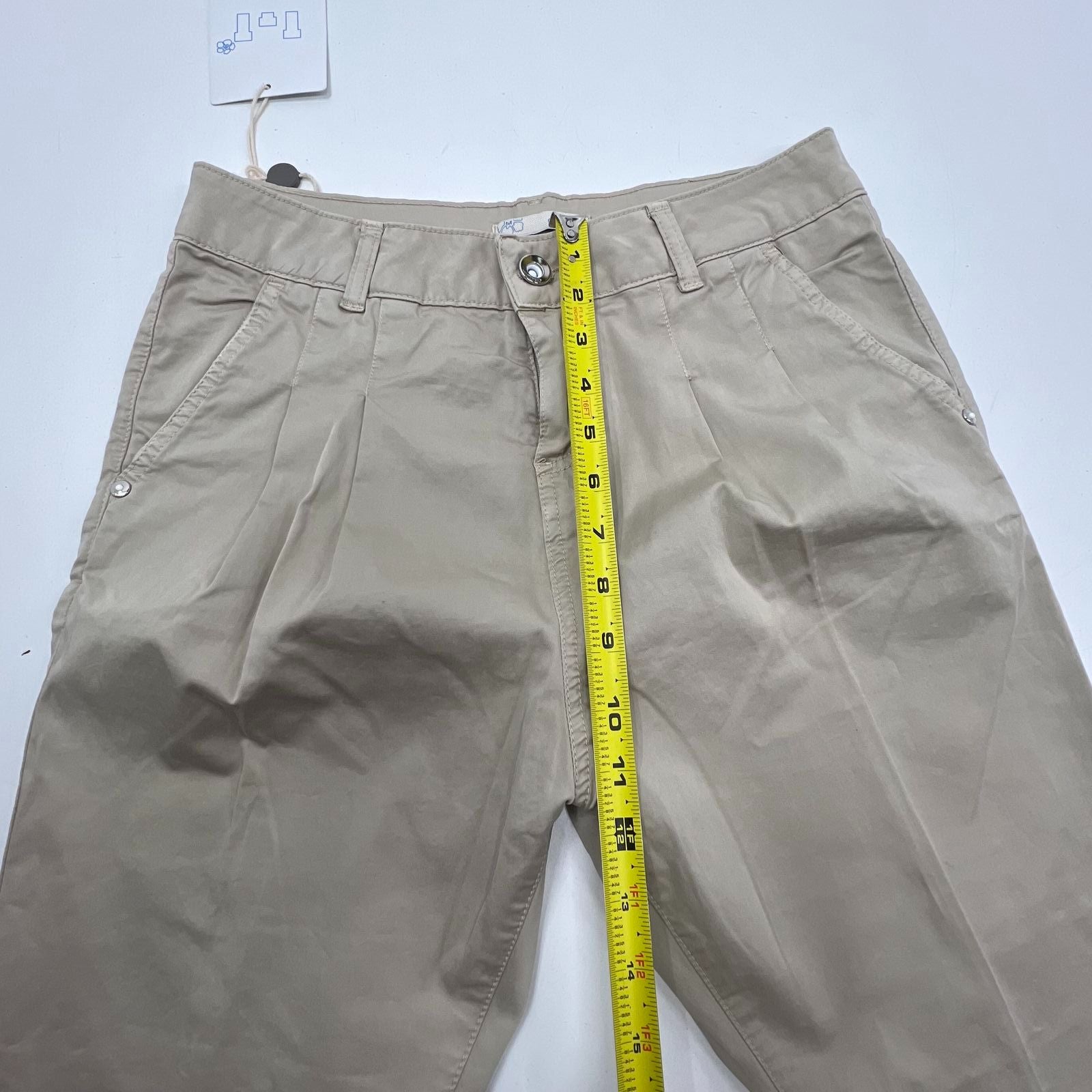 NWT Entre Amis Tan Pleated Cotton Stretch Chino Pants Women's Size 26