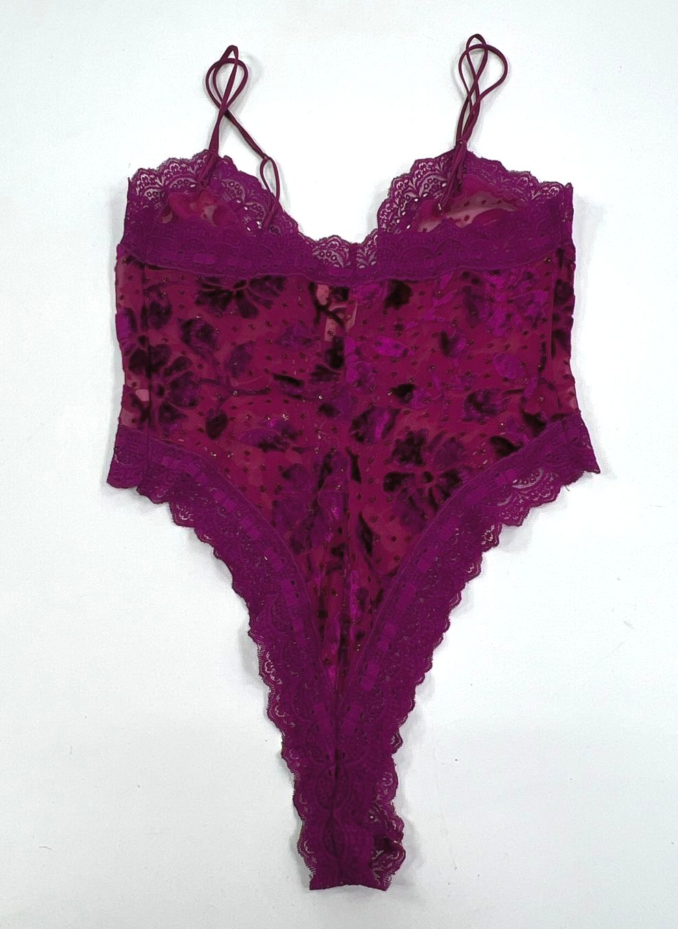 VTH Women's Victoria's Secret Magenta Floral Lace & Velvet Teddy - Size Medium