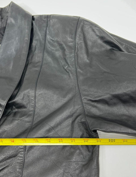 Vintage 90s Comini Black Genuine Leather Long Coat Jacket Women's Size L