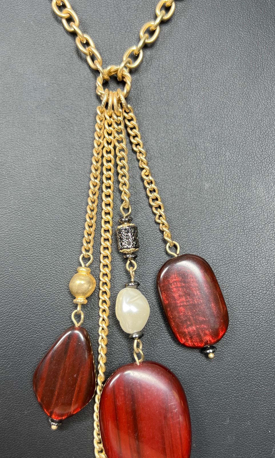 Chico's Dangling Red Bead Pendant Necklace