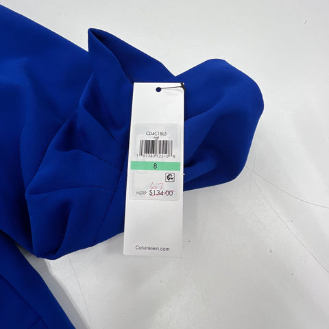 Calvin Klein NWT Blue Pleated Neck A-Line 3/4 Sleeve Dress Women's 8
