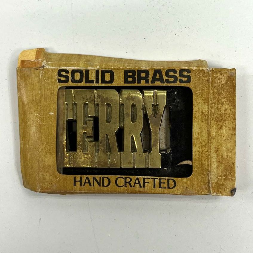 Men's Unbranded Solid Brass Belt Buckle Name "Terry" Damaged Box Taiwan