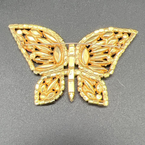 Vintage Large Statement Rhinestone Butterfly Brooch Multi-Color Uranium Glass