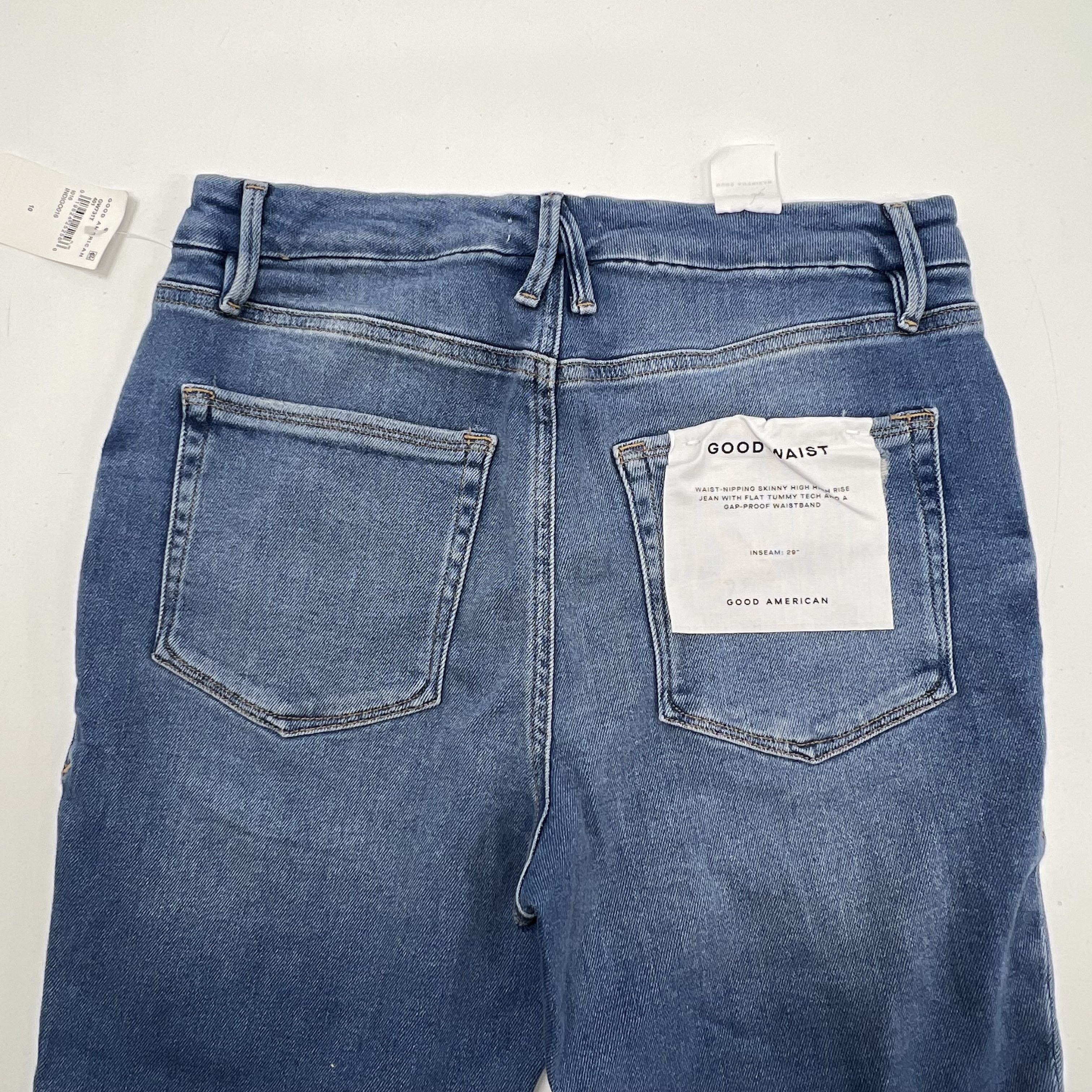 NWT Good American Good Waist Blue Distressed High Rise Skinny Jeans Women's 10