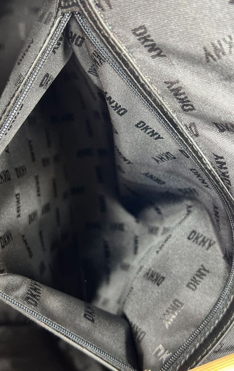 DKNY Black Carlita Tote Bag Monogram Jacquard White Stripe