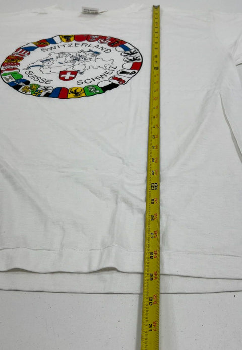 Vintage 80s Erlanger White Switzerland Cantons Single Stitch T-Shirt Men's XL