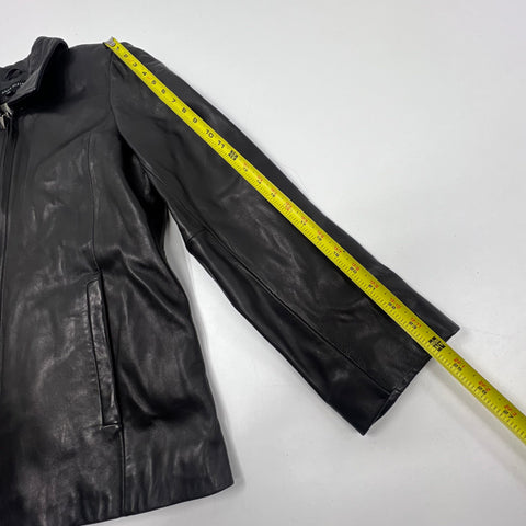 Anne Klein Black Leather Faux Fur Lined Full Zip Jacket Coat Women's L