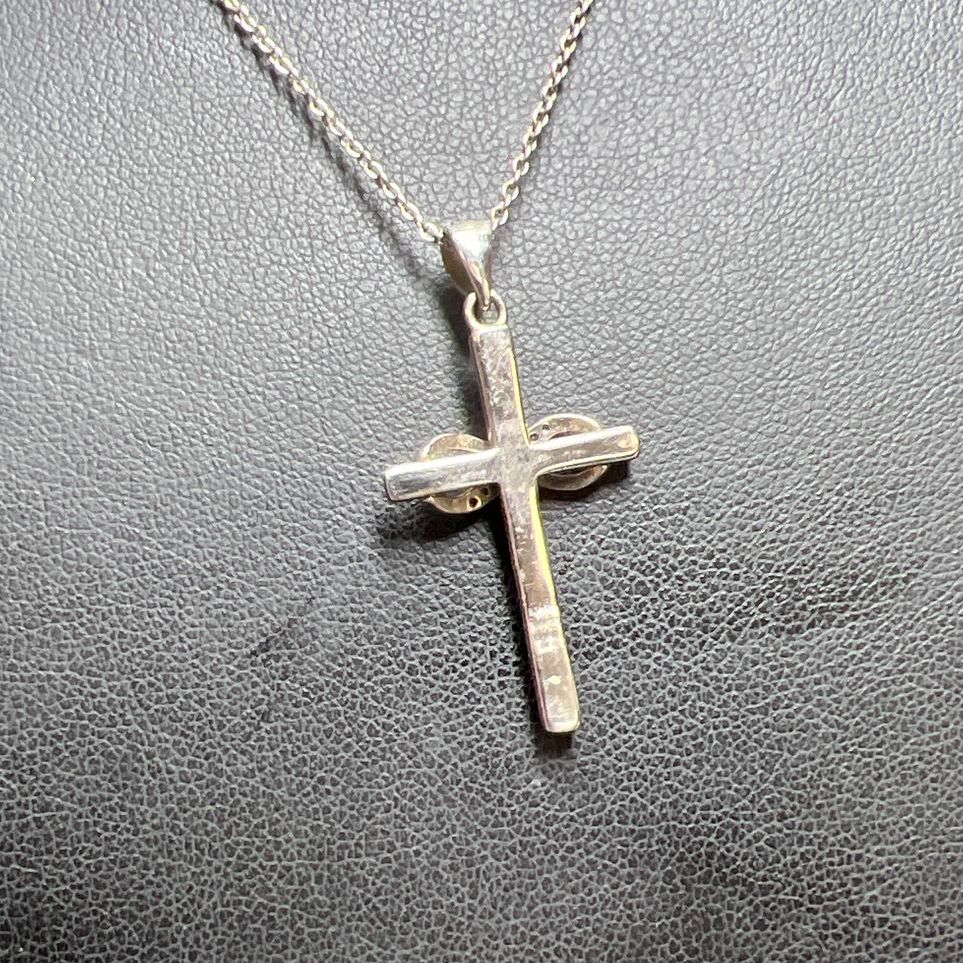 925 Sterling Silver Cross Rhinestone Pendant Necklace 3.78g