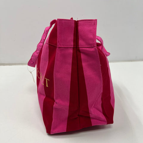 NWT Victoria's Secret Pink Red Striped Canvas Tote Bag Gold Logo