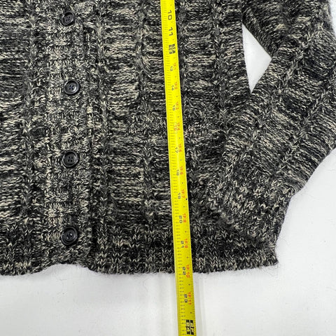Vintage 80s Fashioned by Jove Black Gray Chunky Knit Cardigan Sweater Women's M