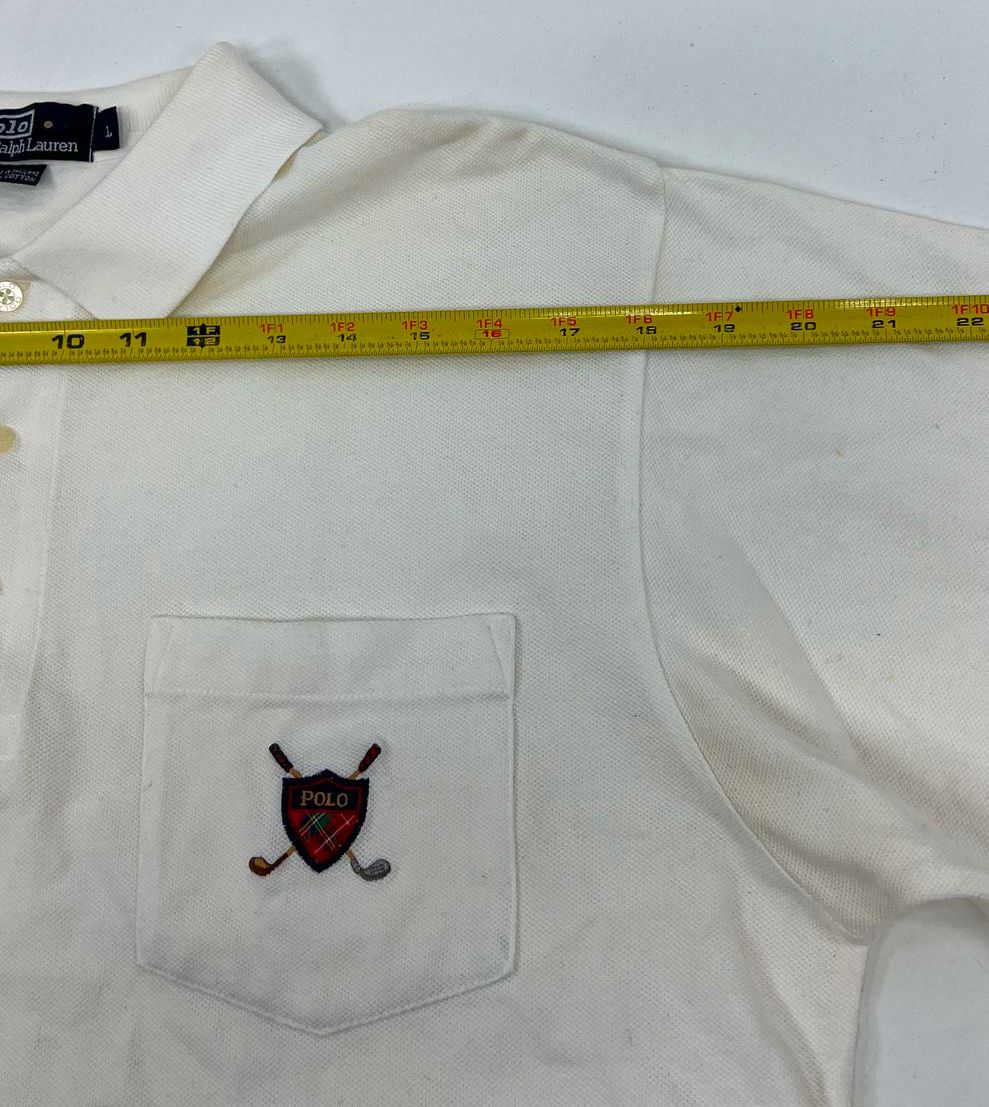 VTG Men's Polo Ralph Lauren Golf "White" Short Sleeve Polo Shirt - Size Large