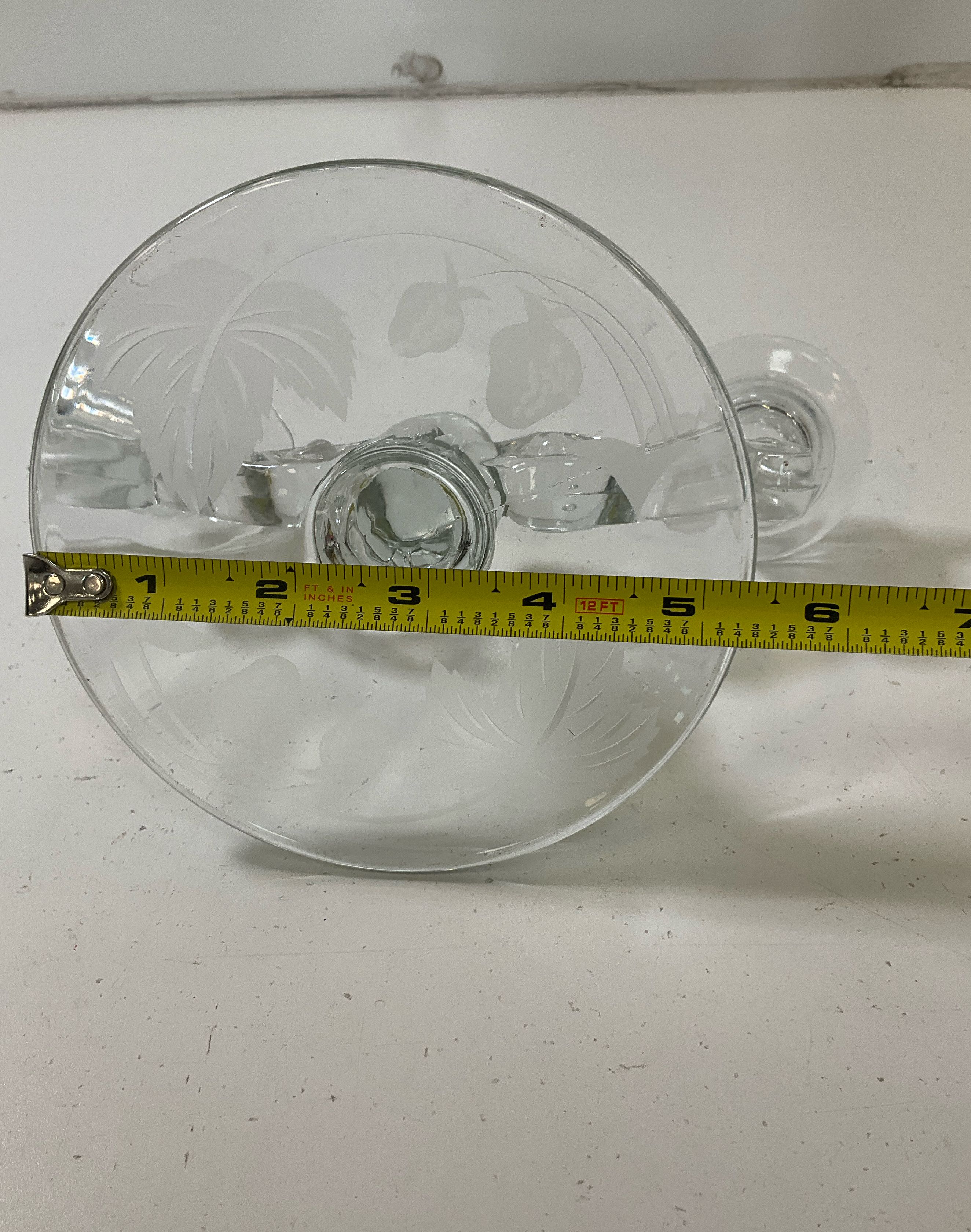 Vintage Tiffin Style Glass Double Light Candle Holder Etched Strawberry & Leaves