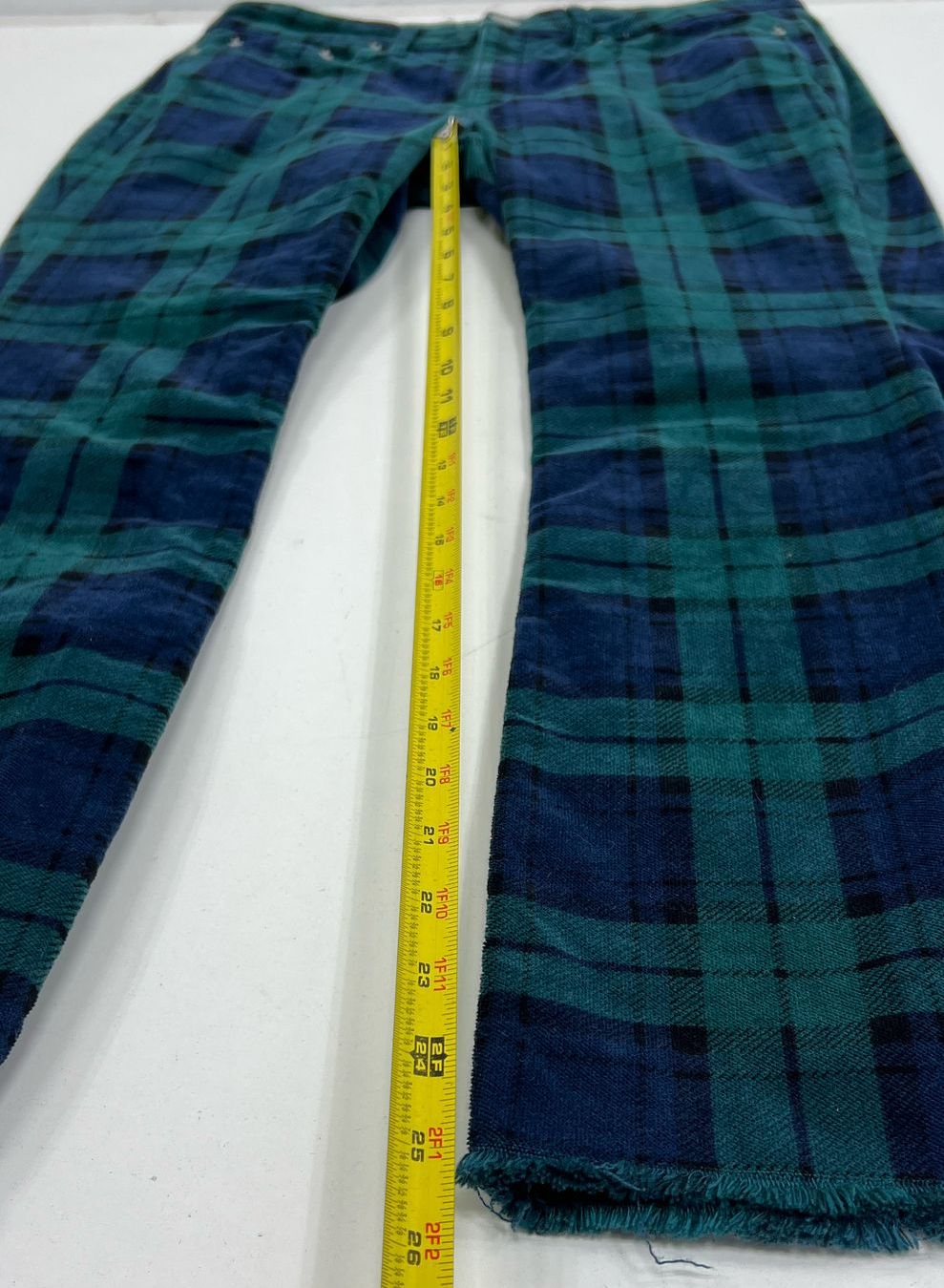 Women's Vineyard Vines High Rise Green Blue Plaid Corduroy Flare Pants - Size 28