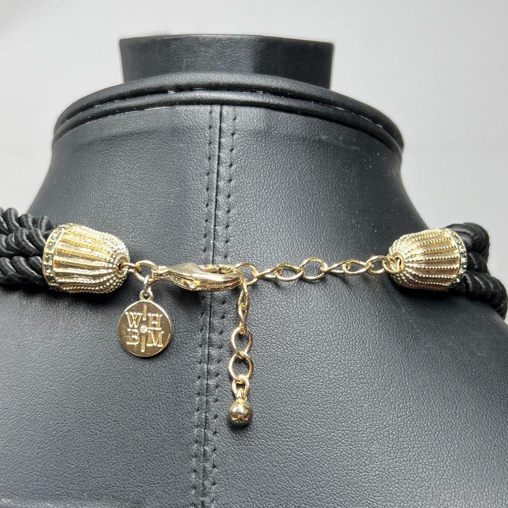 White House Black Market Rhinestone Cord Gold tone Necklace