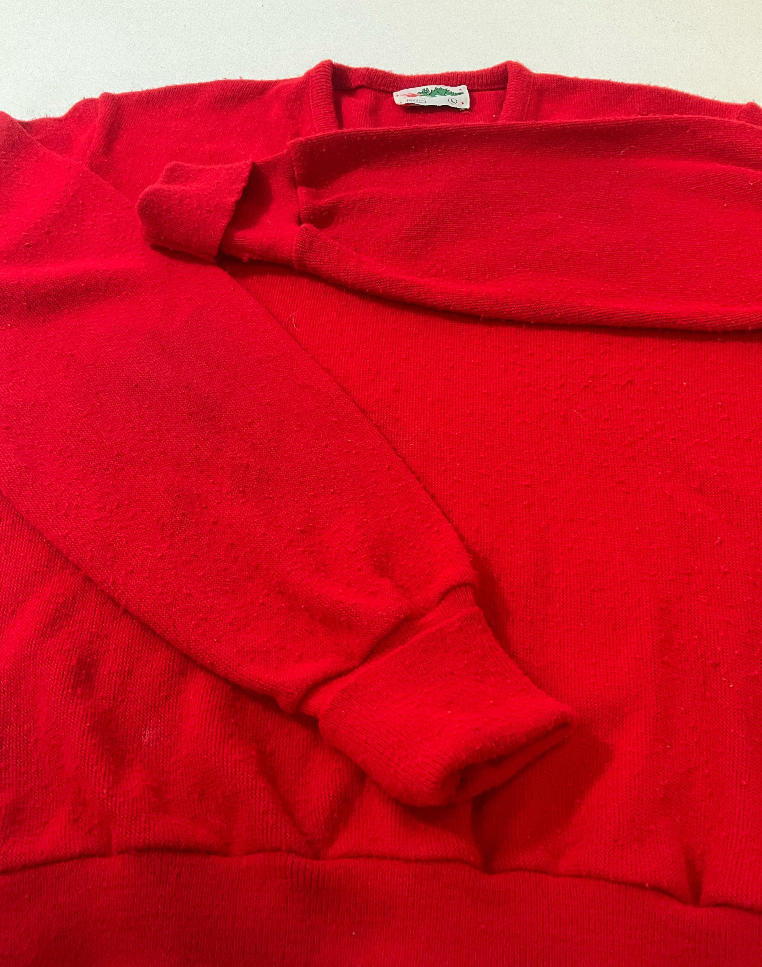 Sears Men's Vintage Red V-Neck Acrylic Sweater Dragon Label & Patch Size Large