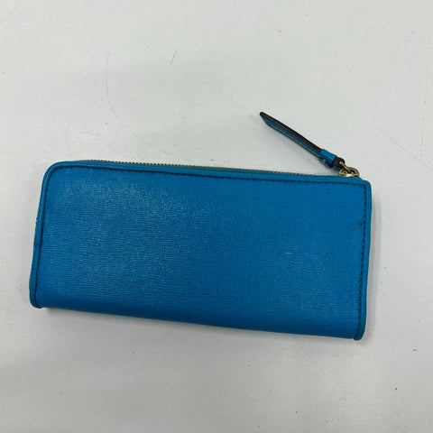 Dooney & Bourke Blue Saffiano Leather Zip Around Wallet Wristlet Silver Hardware