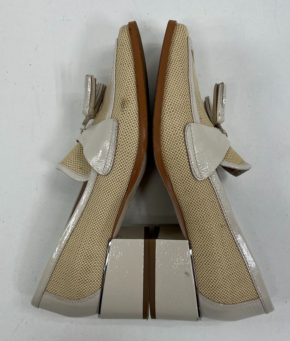 Donald Pliner Natural Woven Tassel Block Heel Loafers Womens Size 10