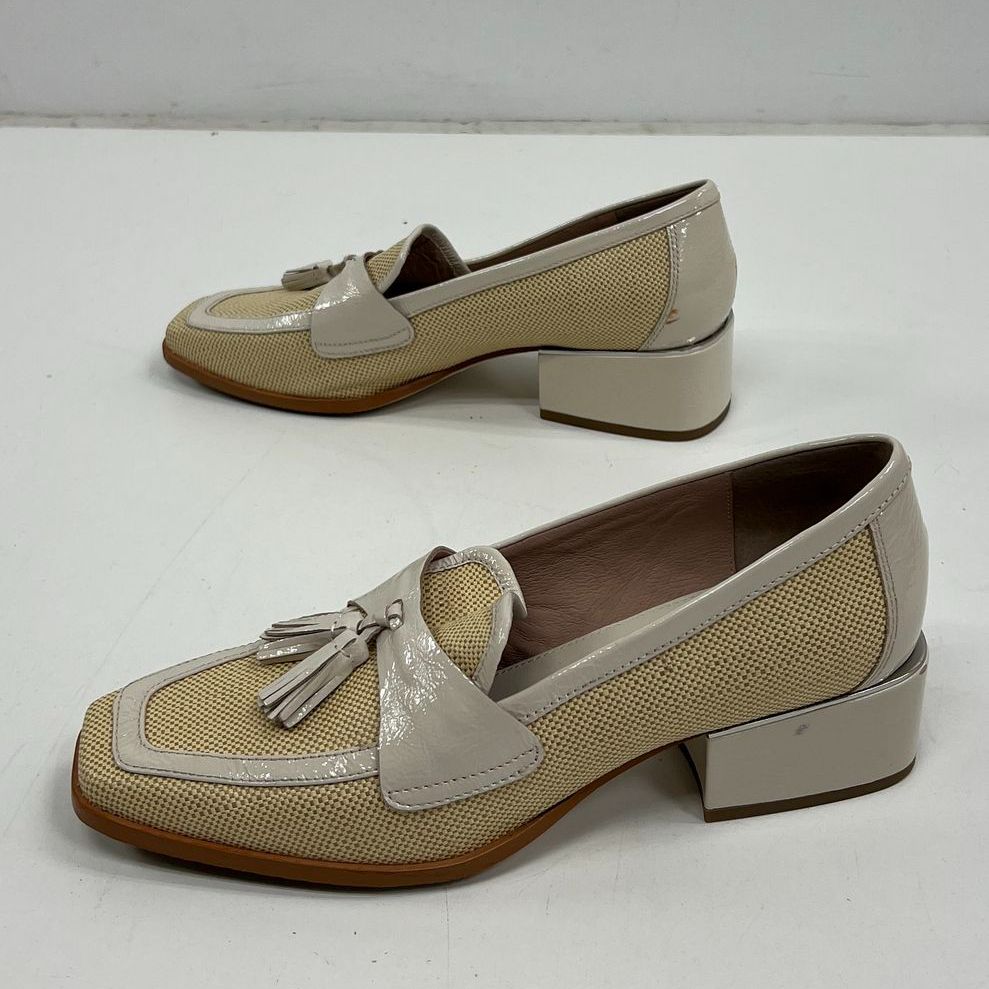 Donald Pliner Natural Woven Tassel Block Heel Loafers Womens Size 10