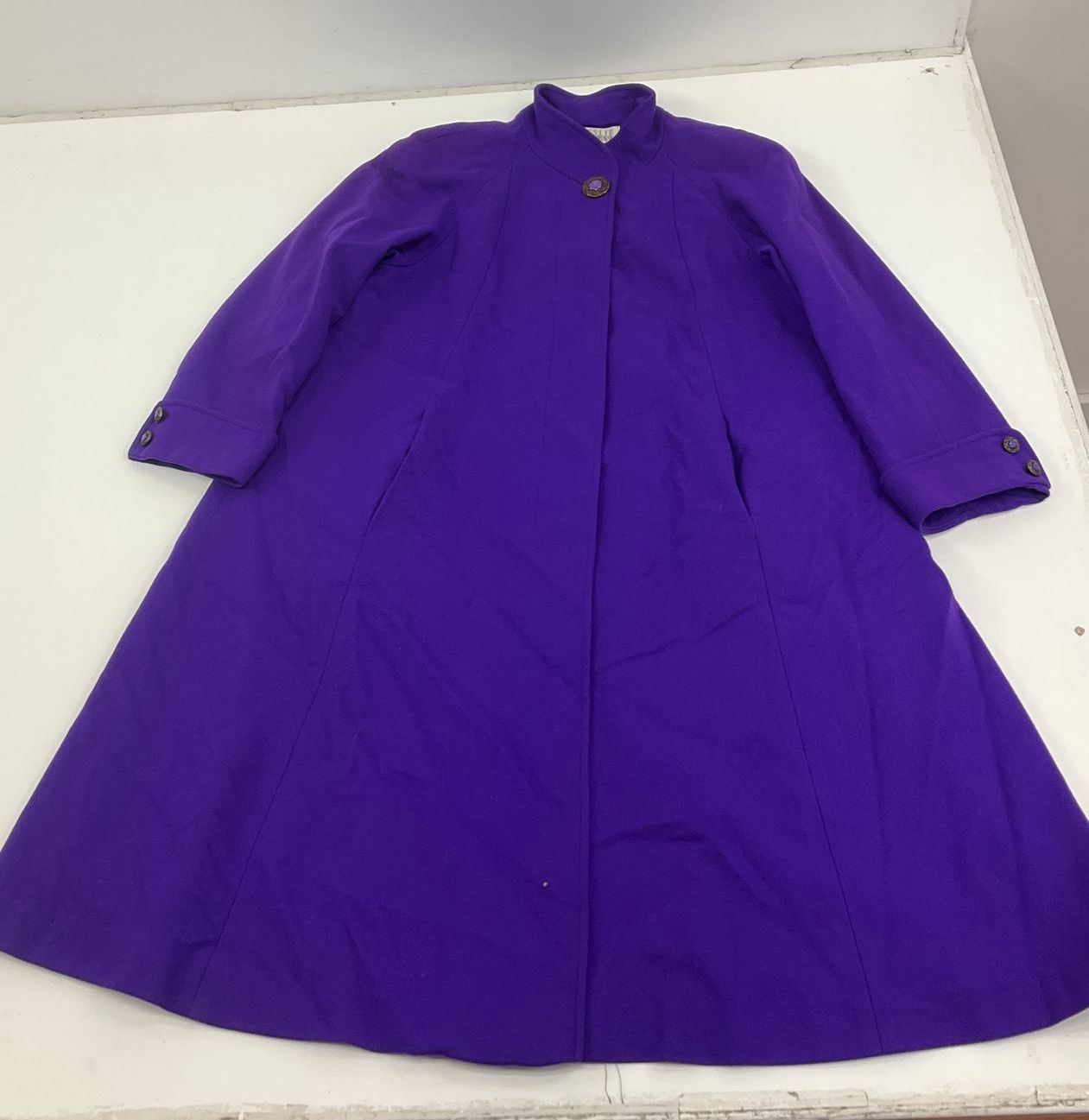 Vintage 80s Leslie Fay 100% Wool Coat Made in USA Purple Funnel Neck Size 4